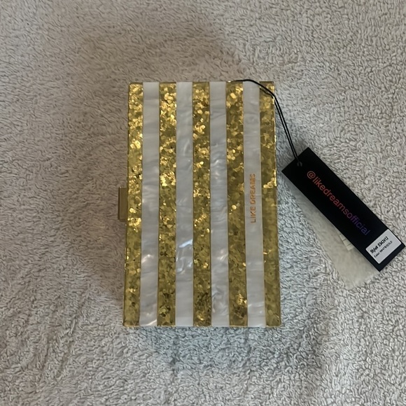 Gold and White Striped Evening Clutch - Picture 3 of 8